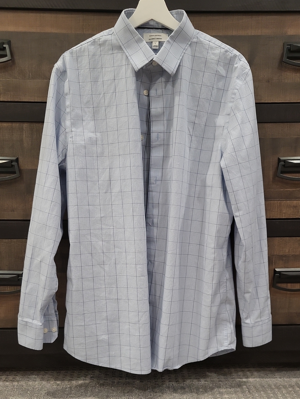 Banana Republic Light Blue Windowpane Slim Fit Dress Shirt